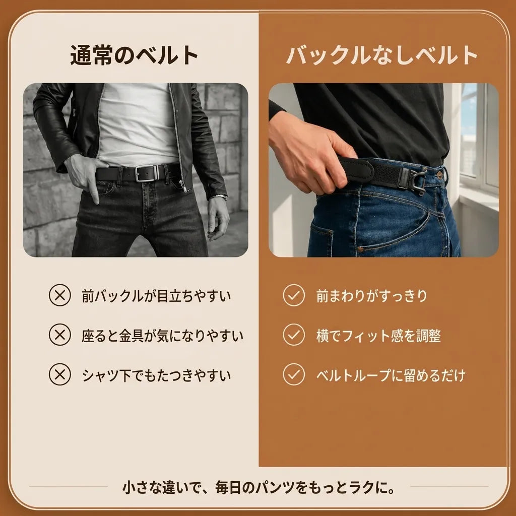 PISUKA ノーバックルベルト｜前バックルなしで腰まわりすっきり